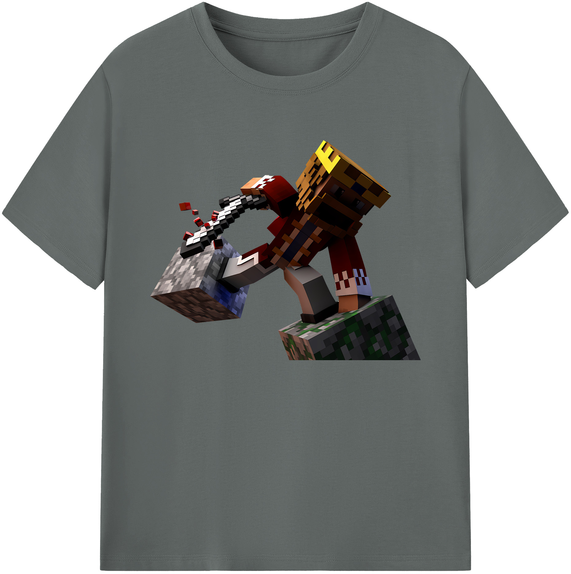 （画像用） マインクラフト ブロックの世界 Minecraft MC Block world 綿100％ メンズ半袖Tシャツ｜肌触りやわらか＆通気性